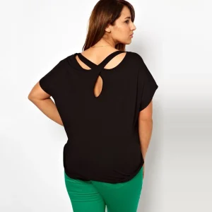 Plus Size Back Criss Cross Batwing Sleeve Casual Top