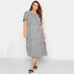 Plus Size Summer Gingham Smock Midi Dress for Women