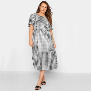 Plus Size Summer Gingham Smock Midi Dress for Women