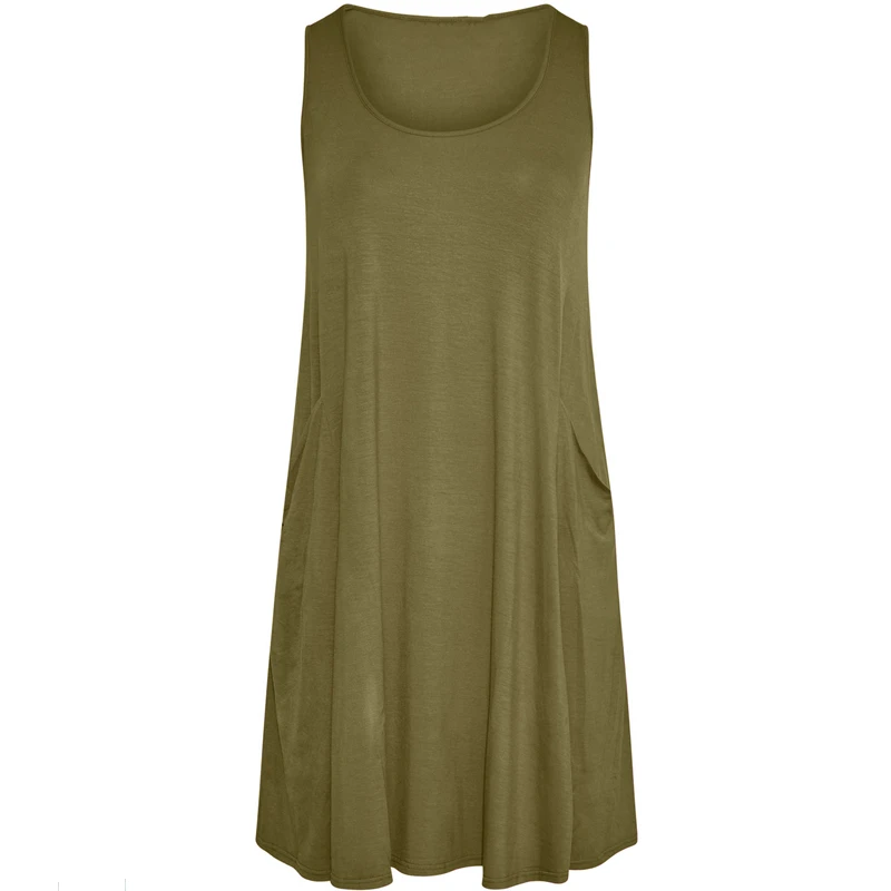 Plus Size Sleeveless Elegant Tank Dress with Drape Pockets - Image 4