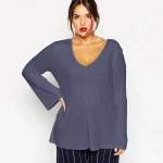 Plus Size V-Neck Long Flare Sleeve Elegant Blouse