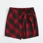 Plus Size Elastic Waist Plaid Bandage Mini Skirt with Bow