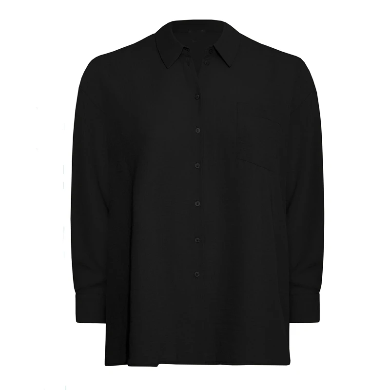 Plus Size Long Sleeve Button Front Loose Office Blouse - Image 3