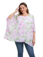 Women’s Plus Size Elegant Batwing Sleeve Chiffon Blouse