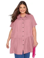 Plus Size Summer Elegant Longline Smock Shirt with Tiered Design