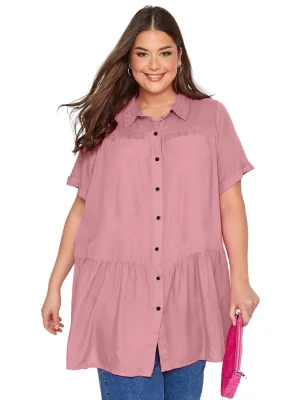Plus Size Summer Elegant Longline Smock Shirt with Tiered Design