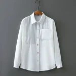 Plus Size Color Splicing Button Long Sleeve Blouse