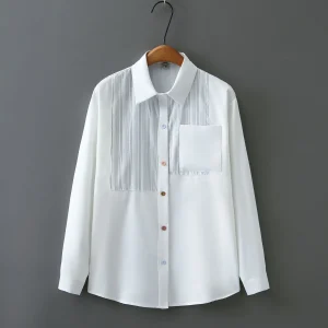 Plus Size Color Splicing Button Long Sleeve Blouse