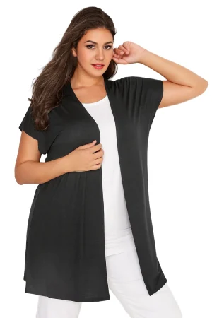Women's Plus Size Short Sleeve Open Front Kimono Cardigan