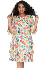 Plus Size 3/4 Sleeve Floral Boho Tiered Ruffle Dress