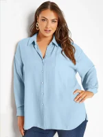 Plus Size Long Sleeve Button Front Loose Office Blouse