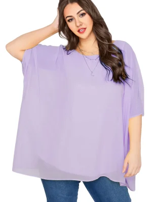 Plus Size Elegant Summer Chiffon Batwing Sleeve Tunic Blouse