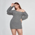 Plus Size Sexy Oblique Neck Off-Shoulder Bodycon Dress