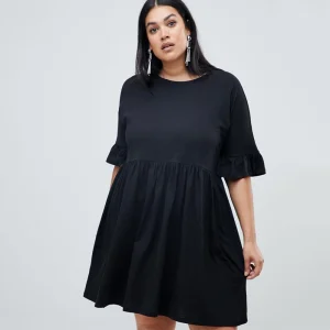 Plus Size Casual Summer A-Line Flounce Sleeve Cotton Dress