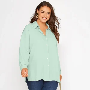 Plus Size Long Sleeve Button Front Blouse for Women