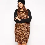 Plus Size Long Sleeve Casual Leopard Print T-shirt Dress