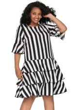 Plus Size 3/4 Sleeve Boho A-line Ruffle Dress