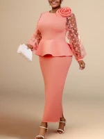 Elegant Long Church Dress for Women with 3D Flowers