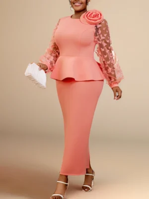 Elegant Long Church Dress for Women with 3D Flowers