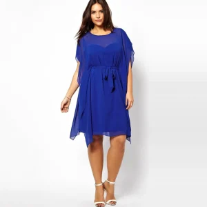 Plus Size Batwing Sleeve Chiffon Elegant Summer Party Dress