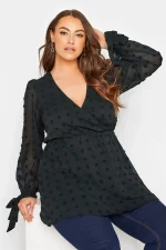 Plus Size Elegant V-neck Spot Wrap Peplum Blouse
