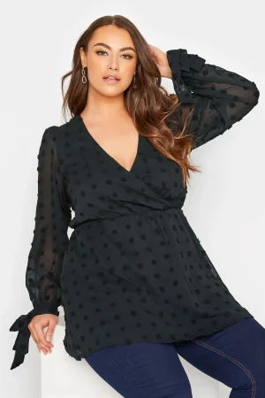 Plus Size Elegant V-neck Spot Wrap Peplum Blouse