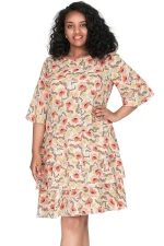 Plus Size 3/4 Sleeve Floral Print Boho A-line Dress