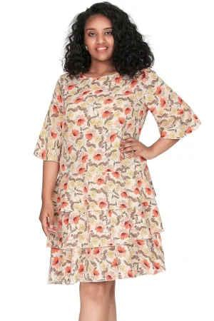 Plus Size 3/4 Sleeve Floral Print Boho A-line Dress