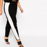 Plus Size Elastic Waist Black and White Straight Leg Pants