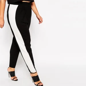 Plus Size Elastic Waist Black and White Straight Leg Pants