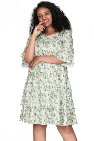 Plus Size 3/4 Sleeve Floral Boho Tiered Cocktail Dress