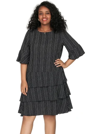 Plus Size Long Sleeve Hi-Low Stripe Tunic Blouse