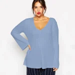 Plus Size V-neck Long Flare Sleeve Work Blouse