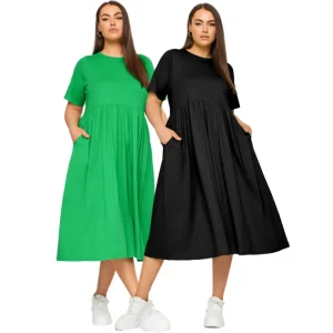 Plus Size Summer Solid Color Casual Cotton T-shirt Dress