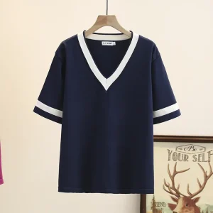 "Plus Size Women’s Loose Fit Color Block Summer T-Shirt
