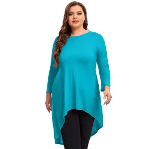 Plus Size Long Sleeve Elegant Hi-Lo Tunic Swing Blouse