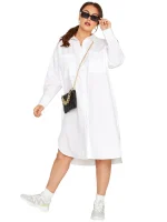 Plus Size Button Front Hi-Low Shirt Dress with Rolling Sleeves
