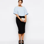 Plus Size Elegant Elastic Waist Black Bodycon Midi Skirt
