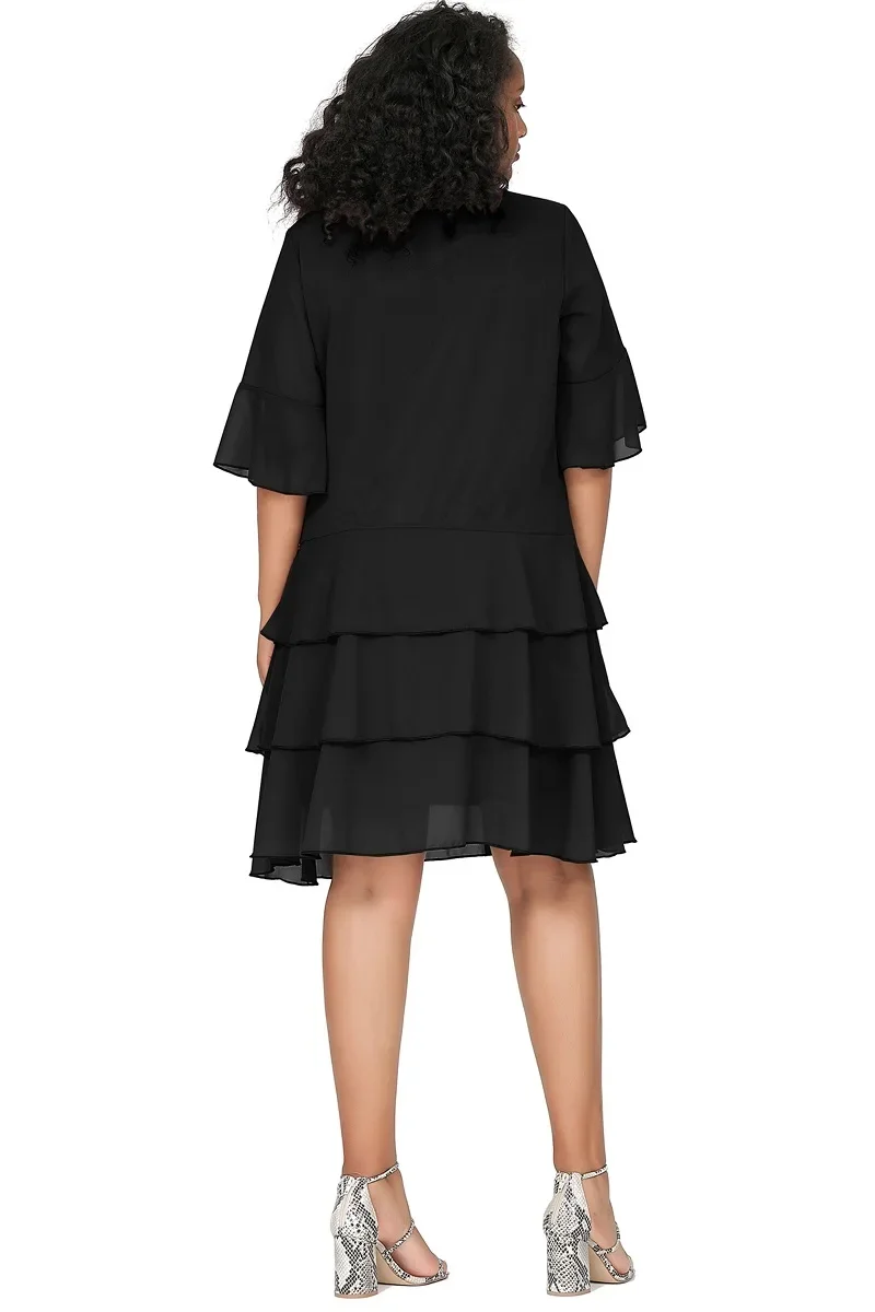 Womens Plus Size 3/4 Sleeve Flowy A-line Chiffon Dress - Image 3