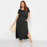 Plus Size V-neck Summer Casual Maxi Dress with Split