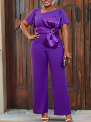 Elegant Asymmetrical Neck Jumpsuit with Bow for Women
