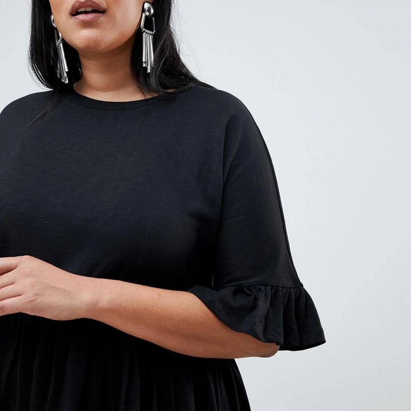 Plus Size Casual Summer A-Line Flounce Sleeve Cotton Dress - Image 4
