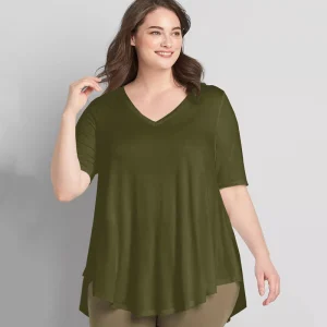 Plus Size V-neck Summer Casual Hi Low Tunic Top