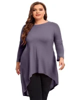 Plus Size Long Sleeve Hi-Low Swing Tunic Blouse