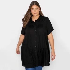 Plus Size Elegant Longline Smock Shirt with Short Sleeves