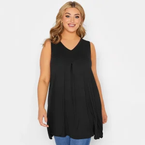 Plus Size V-neck Sleeveless Swing Tunic Pleated Detail Top