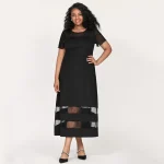 Plus Size Short Sleeve Mesh Panel Fit and Flare Dress