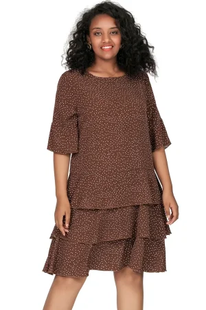 Plus Size 3/4 Sleeve Polka Dot Boho A-line Dress