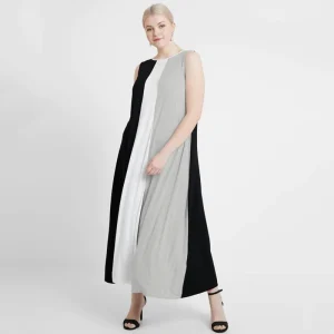 Plus Size Sleeveless Elegant Long Maxi Color Block Dress
