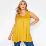 Plus Size V-neck Sleeveless Longline Pleated Swing Tunic Top